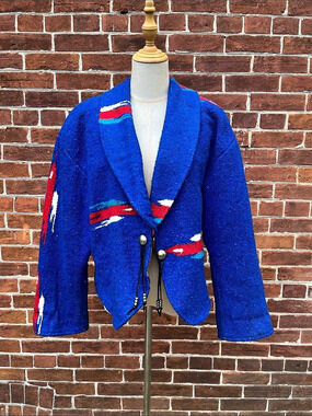 Vintage Southwestern Chimayo Cotton Knit Blanket Jacket Pam Layne Sage In Bloom